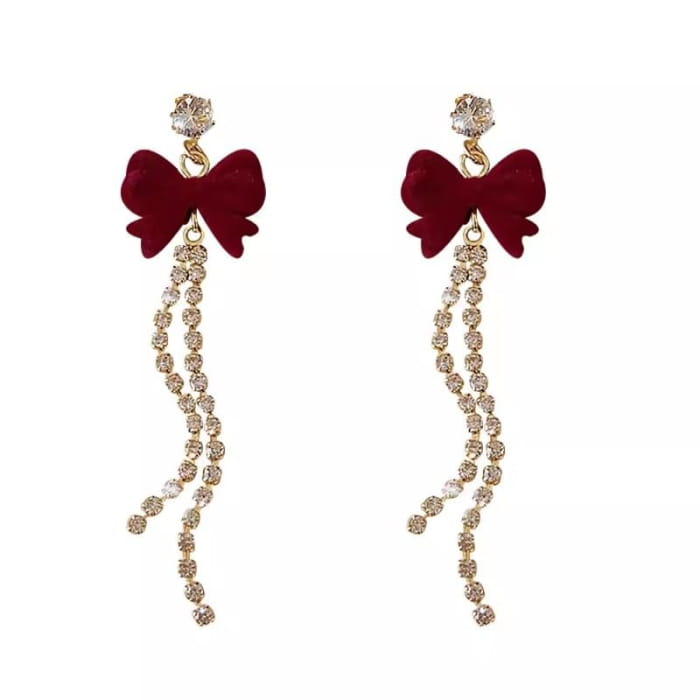 Flocking Bow Rhinestone Alloy Threader Earring