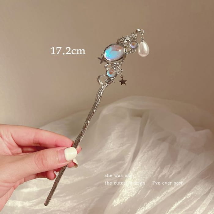 Floral Acrylic Alloy Hair Stick - Blue Moonstone - Light