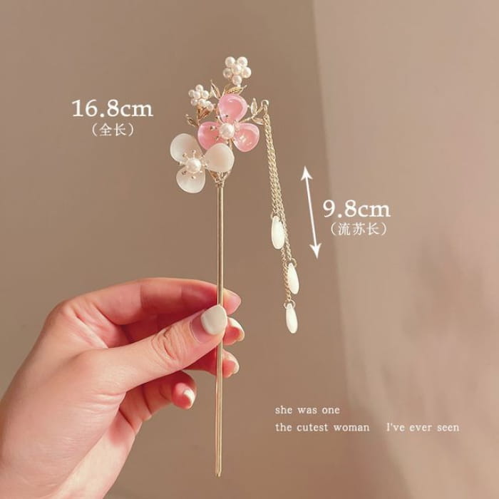 Floral Acrylic Alloy Hair Stick - Pink & White Flower