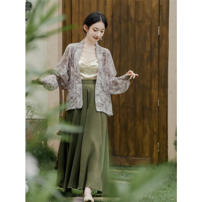 Floral Cami Top / High Waist Plain Culottes / Open Front