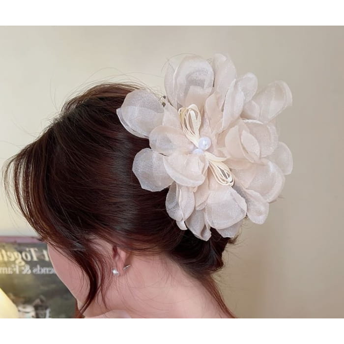 Floral Fabric Faux Pearl Hair Clamp