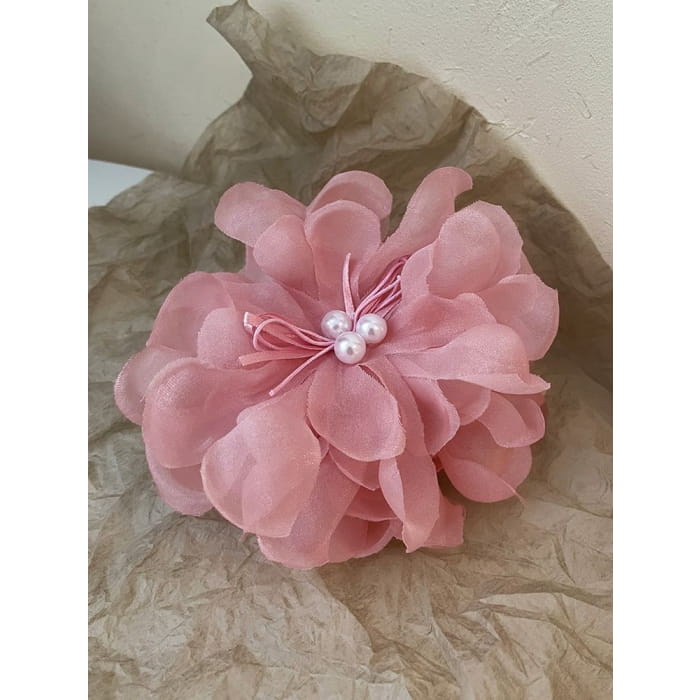 Floral Fabric Faux Pearl Hair Clamp