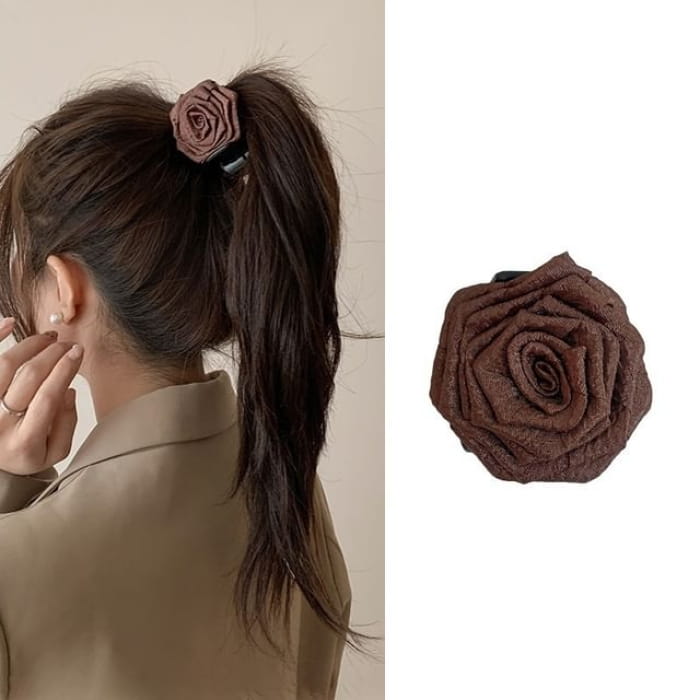 Floral Fabric Hair Clamp / Clip - 13 - Coffee / One Size