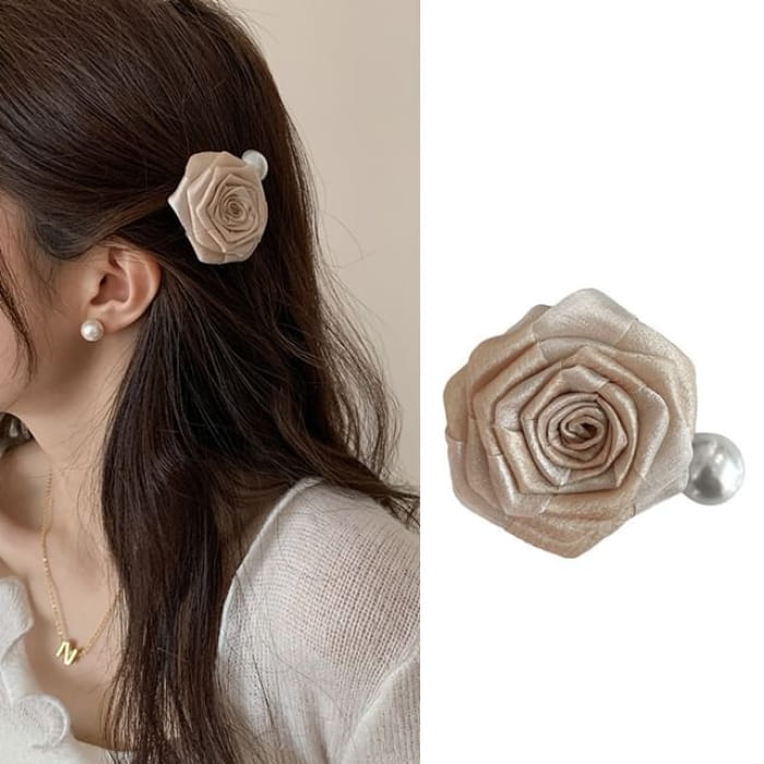 Floral Fabric Hair Clamp / Clip - 14 - Beige / One Size