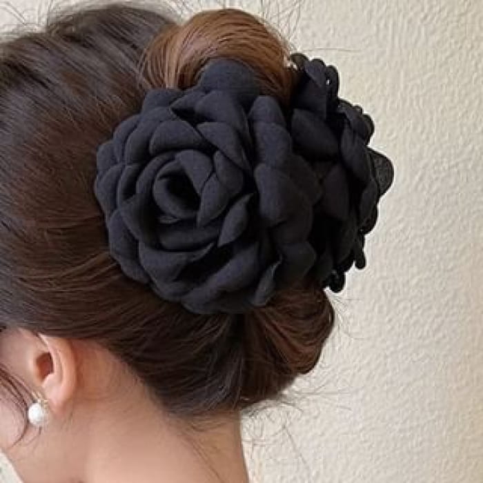Floral Fabric Hair Claw - 2 - Black / One Size