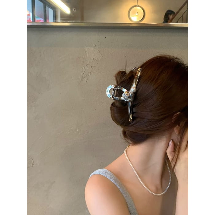 Floral Faux Pearl Hair Claw - Silver / One Size