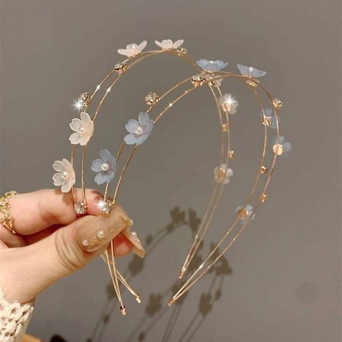 Floral Faux Pearl Layered Alloy Headband