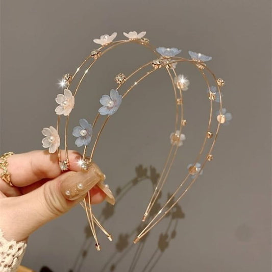 Floral Faux Pearl Layered Alloy Headband