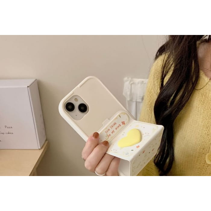 Floral Heart Foldable Stand Phone Case - iPhone 15 Pro Max