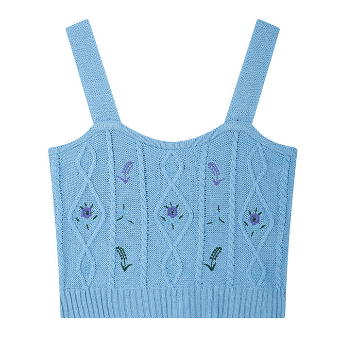 Floral Knit Tank Top - Tops