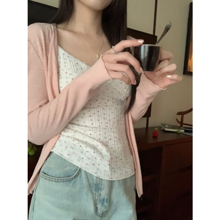 Floral Print Lace Trim Camisole Top