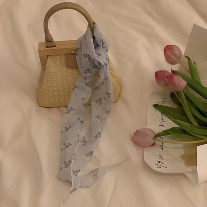 Floral Print Square Scarf (Various Designs) - Purple - 80