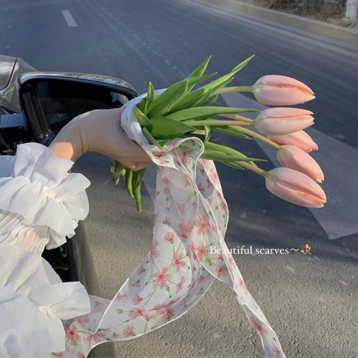 Floral Print Square Scarf (Various Designs) - Red - White