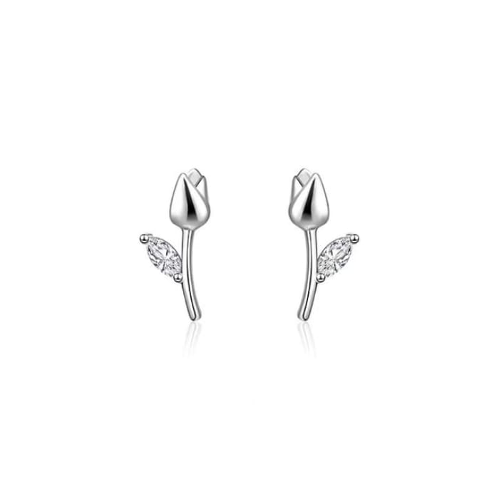 Floral Rhinestone Sterling Silver Ear Stud - 1 Pair