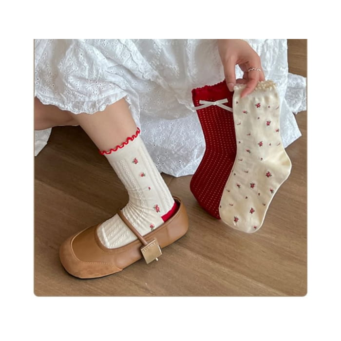Floral Socks / Dotted Bow / Set