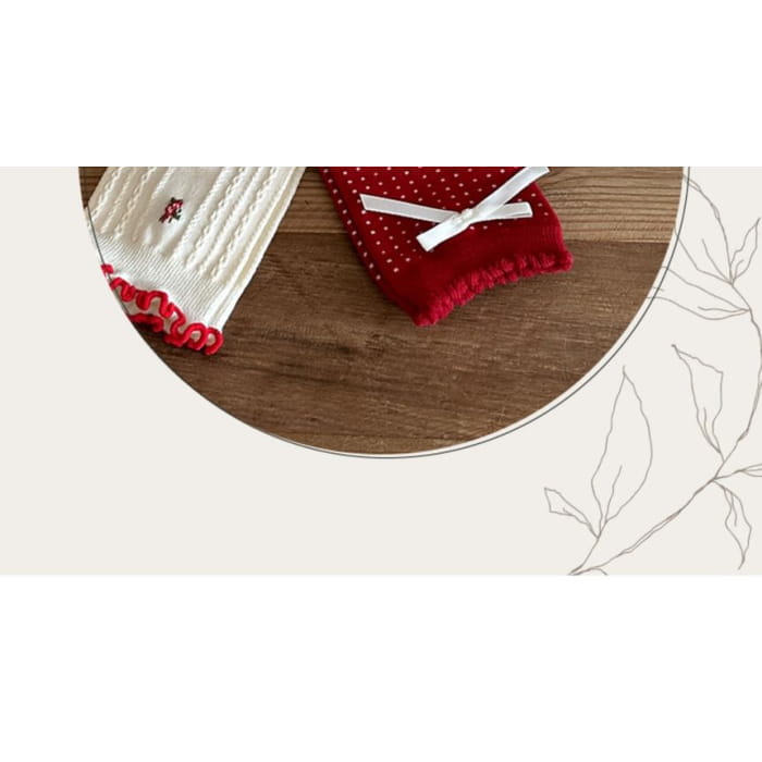 Floral Socks / Dotted Bow / Set