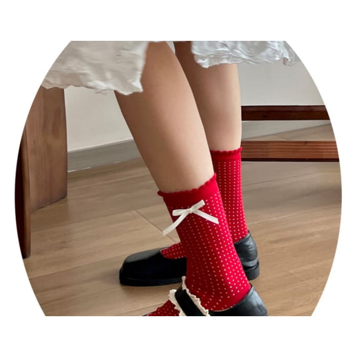 Floral Socks / Dotted Bow / Set