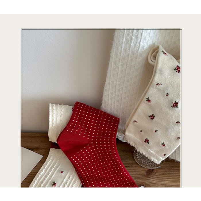 Floral Socks / Dotted Bow / Set