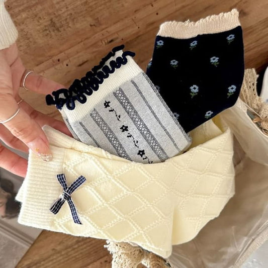 Floral Socks / Plain Bow / Set