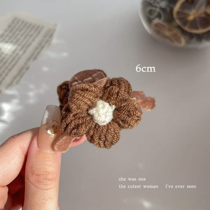 Floral Yarn Hair Clamp / Clip / Headband - 1 Flower - Dark