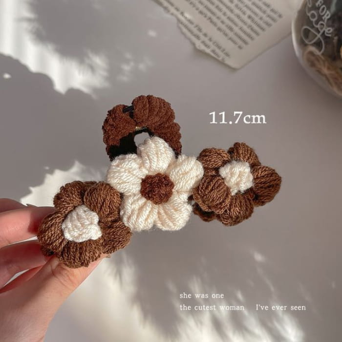Floral Yarn Hair Clamp / Clip / Headband - 2 Coffee & 1