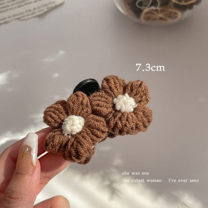 Floral Yarn Hair Clamp / Clip / Headband - 2 Flowers - Dark