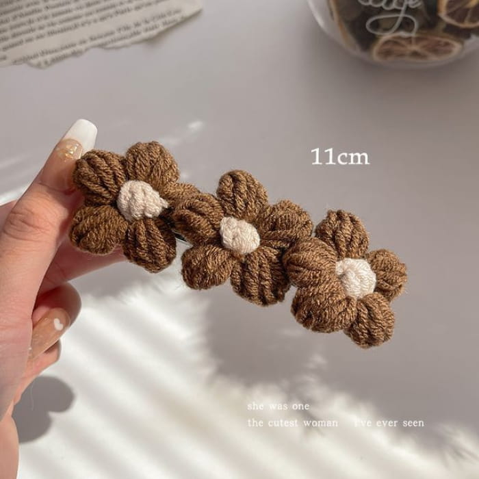 Floral Yarn Hair Clamp / Clip / Headband - 3 Flowers - Dark
