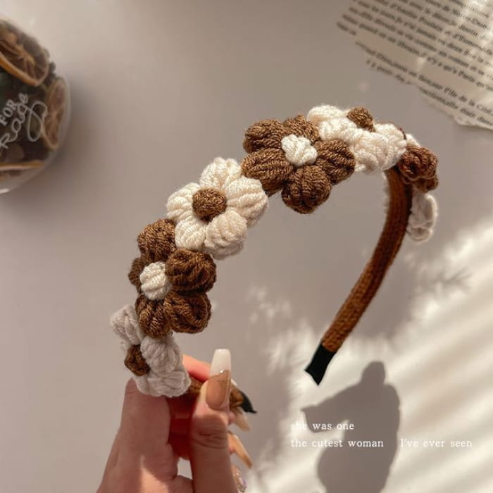 Floral Yarn Hair Clamp / Clip / Headband - Dark Coffee