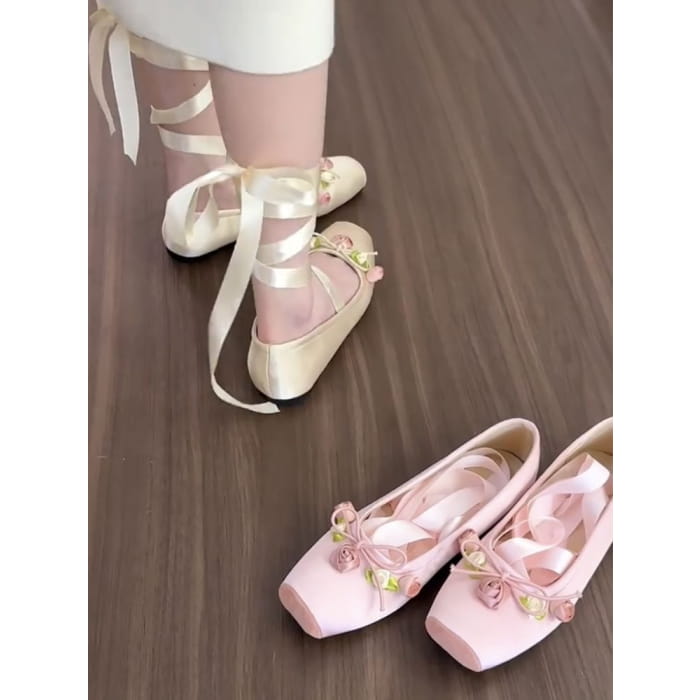 Flower Accent Lace Up Flats