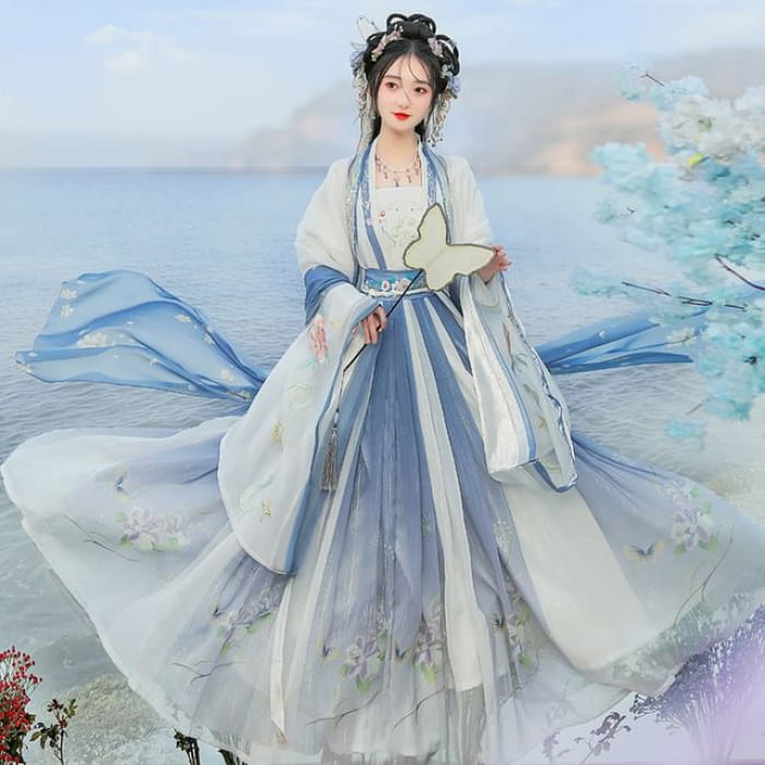 Flower Embroidered Hanfu Costume Set - of 4 - Camisole Top