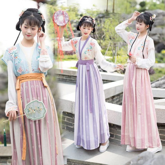 Flower embroidered Hanfu Vest / Blouse / High Waist Floral
