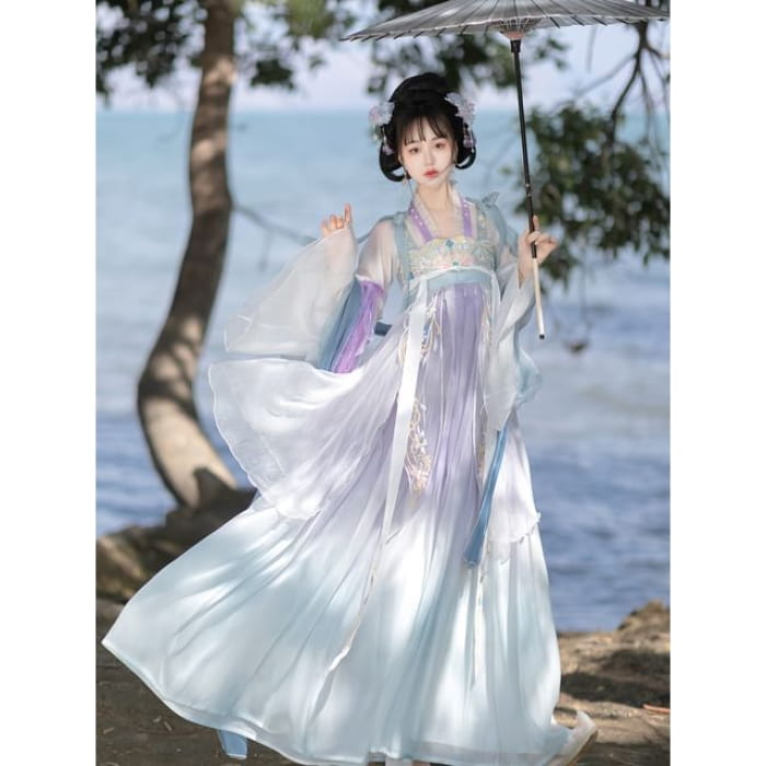 Flower Embroidered Traditional Chinese Costume Set - Of 5