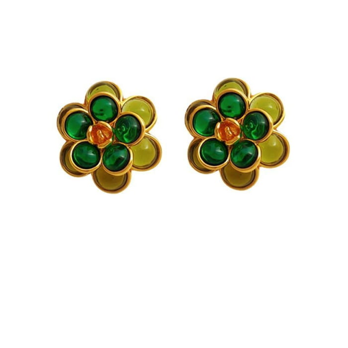 Flower Faux Gemstone Alloy Earring
