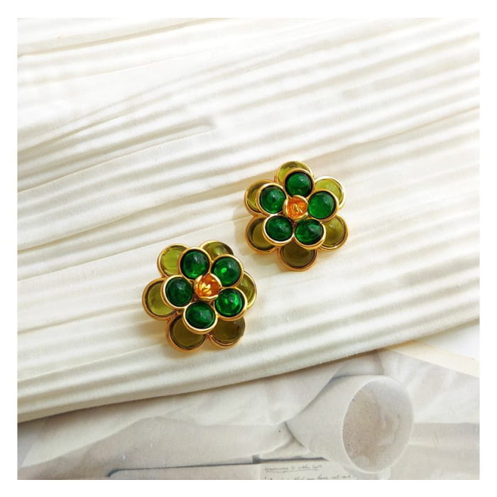 Flower Faux Gemstone Alloy Earring