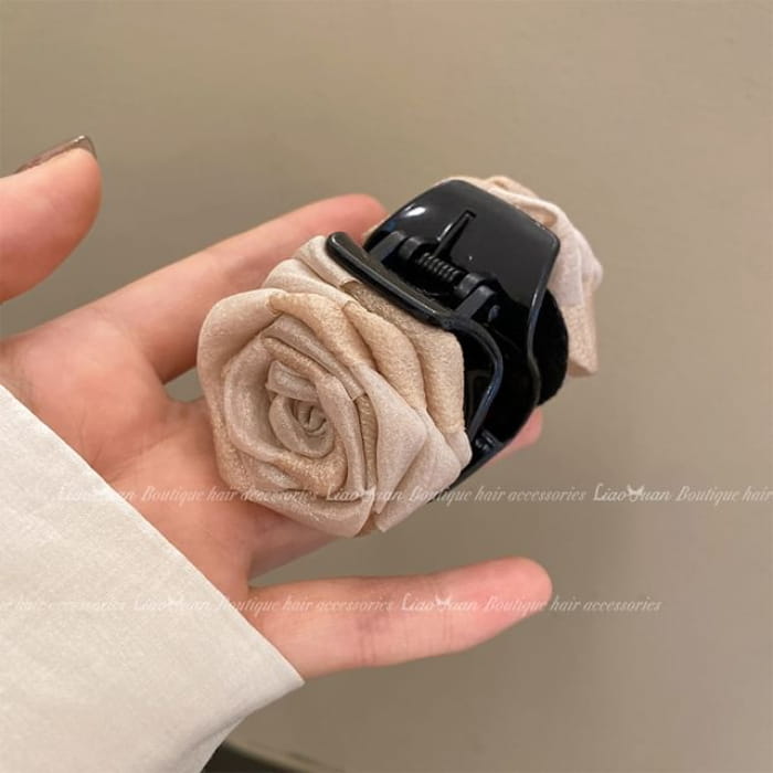 Flower Faux Pearl Hair Clip / Claw - Brown / One Size