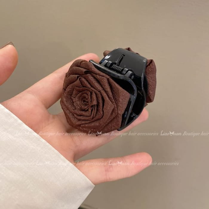 Flower Faux Pearl Hair Clip / Claw - Coffee / One Size