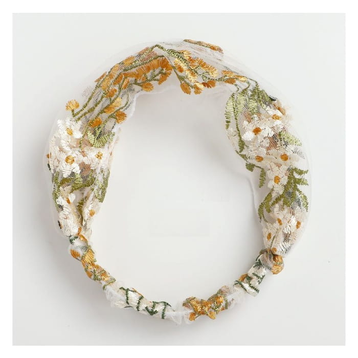 Flower Lace Face Wash Headband - 03 - White & Red / One Size