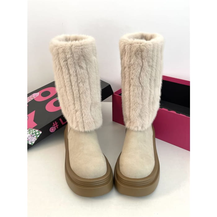 Fluffy Panel Platform Chunky Heel Mid