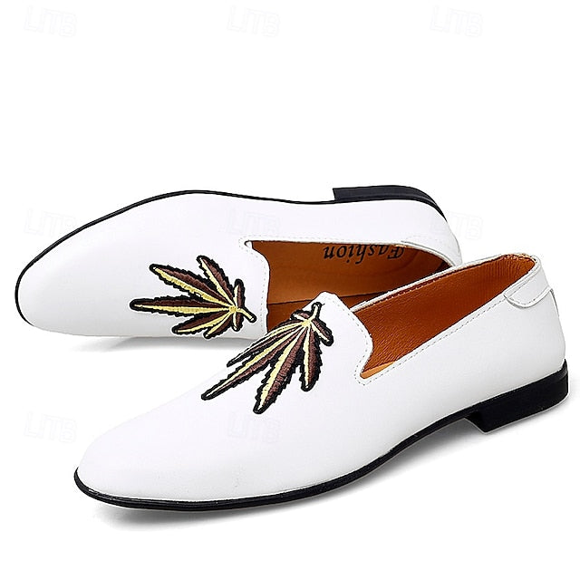 Prom Shoes Faux Leather Loafers with - Men's Feather White