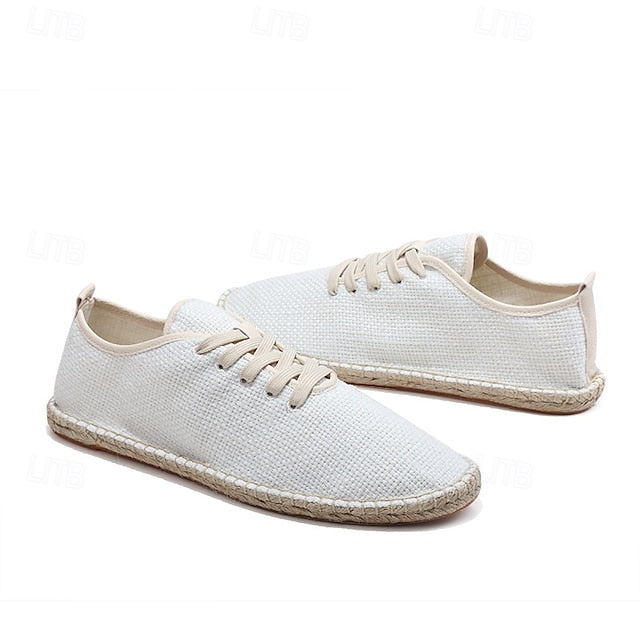 Espadrille Rope Men's with Jute Beige Canvas Shoes Lace-Up