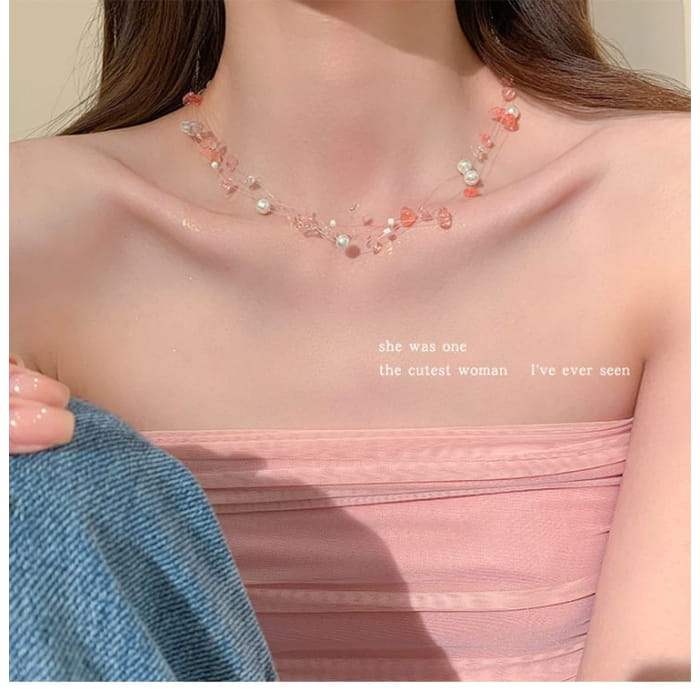 Gemstone Faux Pearl Layered Choker