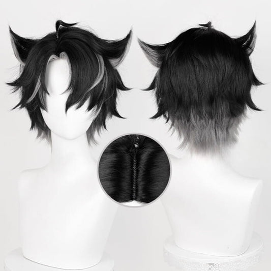 Genshin Impact Wriothesley Black and Silver Cosplay Wig