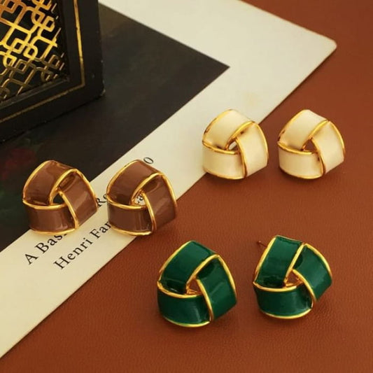 Geometric Glaze Ear Stud - 1 Pair - S925 Silver Earrings