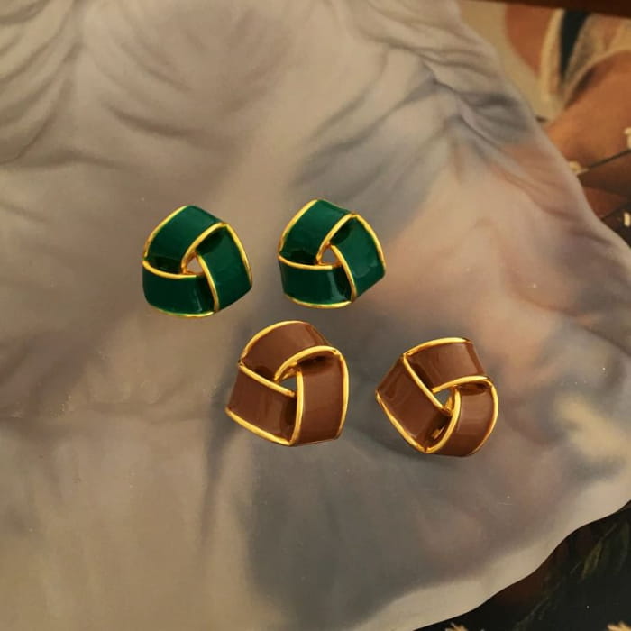 Geometric Glaze Ear Stud - 1 Pair - S925 Silver Earrings