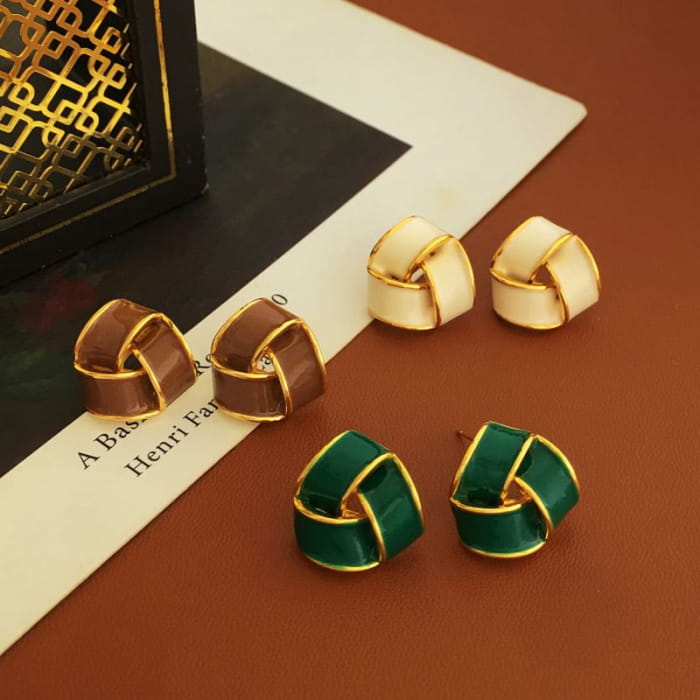 Geometric Glaze Ear Stud - 1 Pair - S925 Silver Earrings