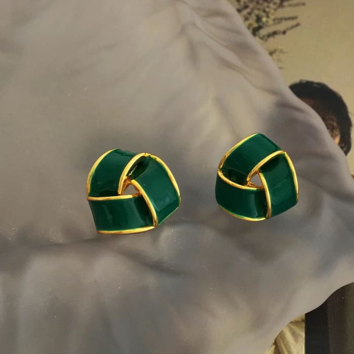 Geometric Glaze Ear Stud - 1 Pair - S925 Silver Earrings