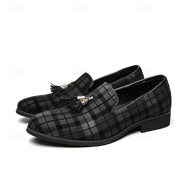 Decoration with Tassel Men's – Plaid Loafers Elegant