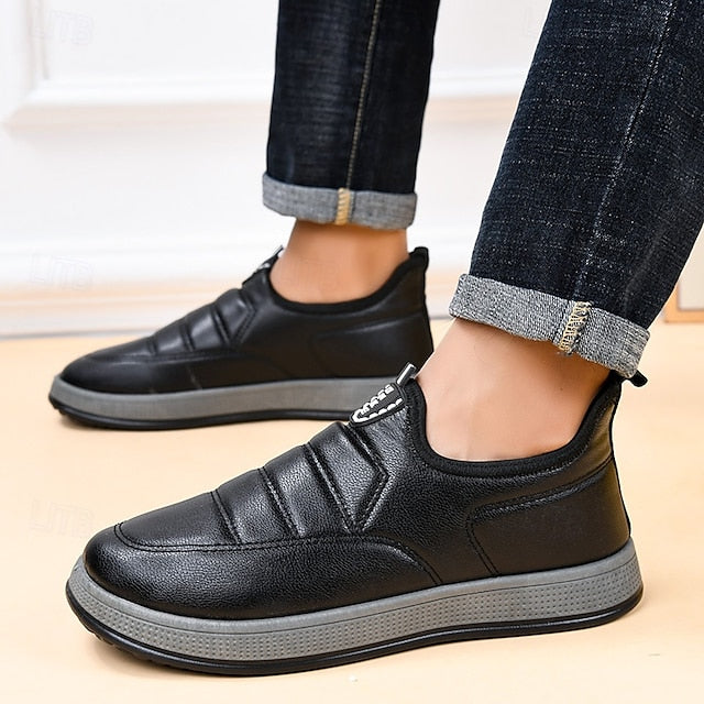 Fleece Slip-Ons Men's Boots lined Winter PU Loafers