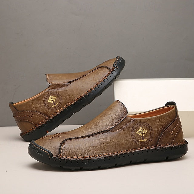 Beige Faux Leather Handmade – Men's Genuine Moccasins