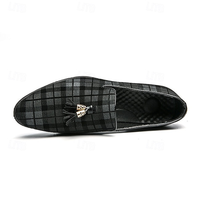 Decoration with Tassel Men's – Plaid Loafers Elegant